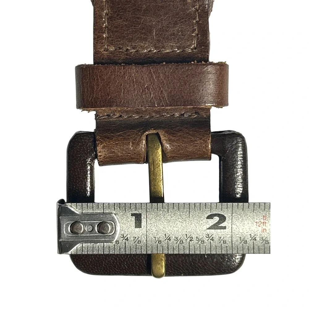 Covered Buckle Dark Brown Braided Leather Belt Woven Adjustable Strap Up to 47
